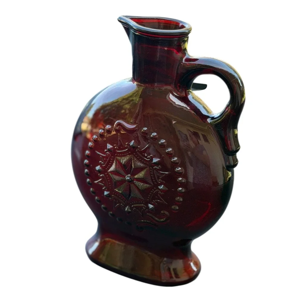 Vintage Wheaton Ruby Red Glass Decanter Pitcher Star Medallion Jim Beam 1970s